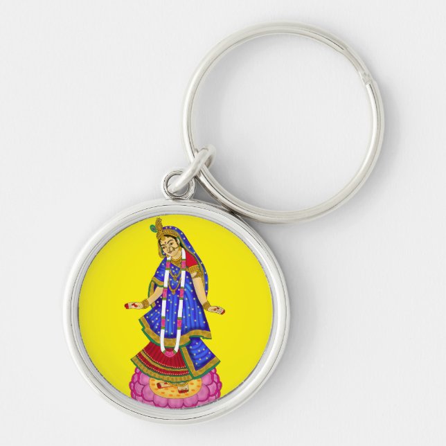 Goddess Radha Keychain Rund Silverfärgad Nyckelring (Framsidan)
