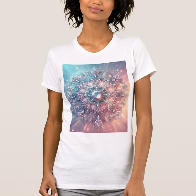 Goddess Radiance Mandala — Pastel Crystal Crown T Shirt (Framsida)