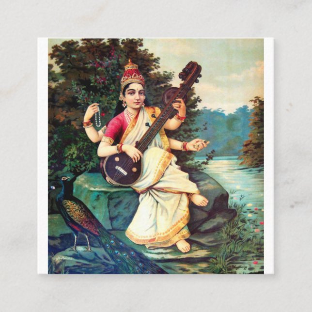 Goddess Saraswati av Raja Ravi Varma Fyrkantigt Visitkort (Framsida)