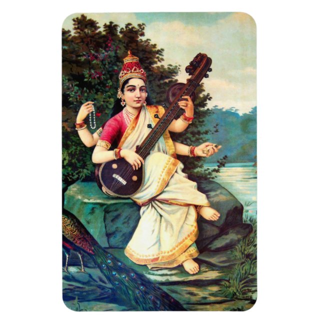Goddess Saraswati av Raja Ravi Varma Magnet (Vertikal)