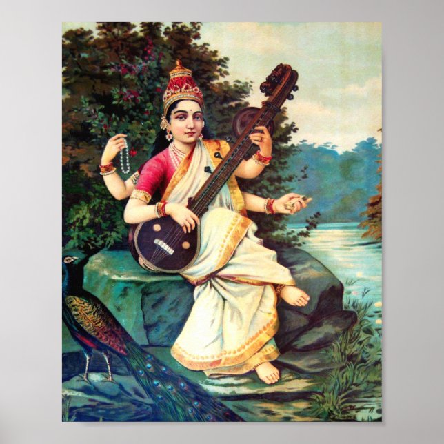 Goddess Saraswati av Raja Ravi Varma Poster (Framsidan)