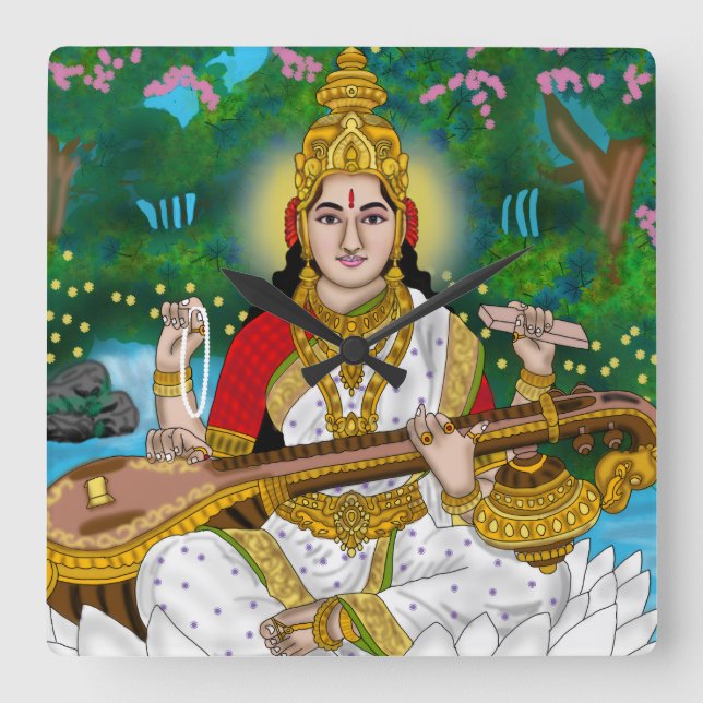 Goddess Saraswati Clock Fyrkantig Klocka (Framsida)