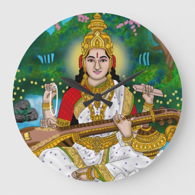 Goddess Saraswati Clock Stor Klocka (Framsida)