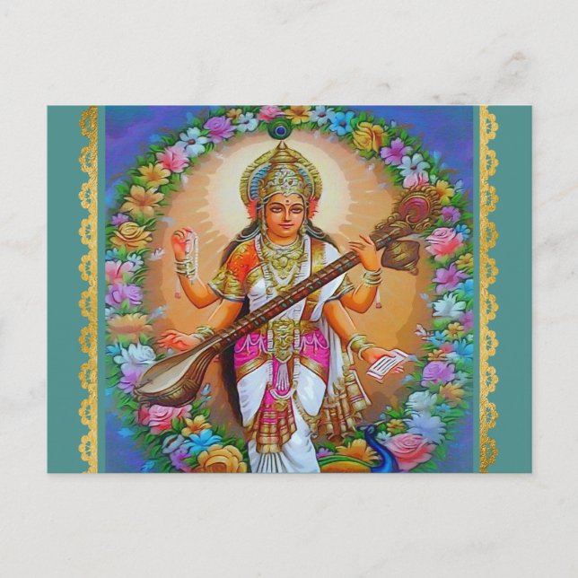 Goddess Saraswati Hindu Goddess Vykort (Framsida)