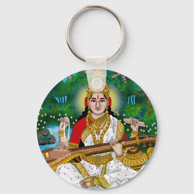 Goddess Saraswati Keychain Nyckelring (Framsida)