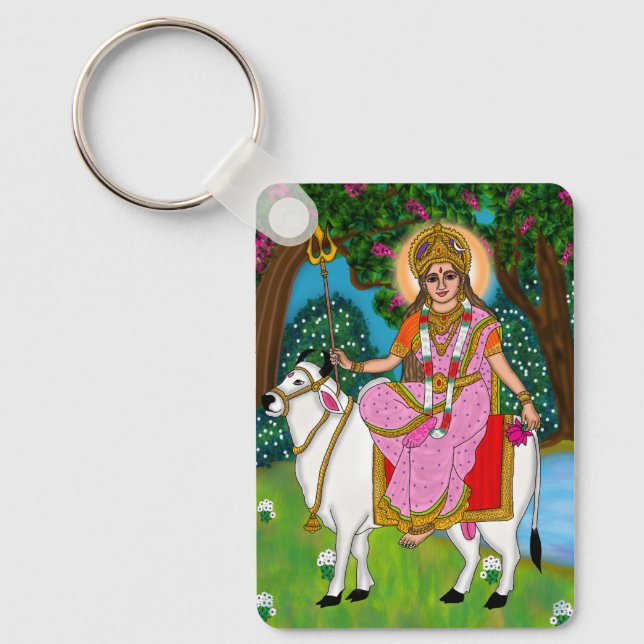 Goddess Shailputri Keychain Nyckelring (Framsida)