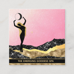*~* Goddess Woman Ombre Rosa Glitter Cosmic Måne Fyrkantigt Visitkort