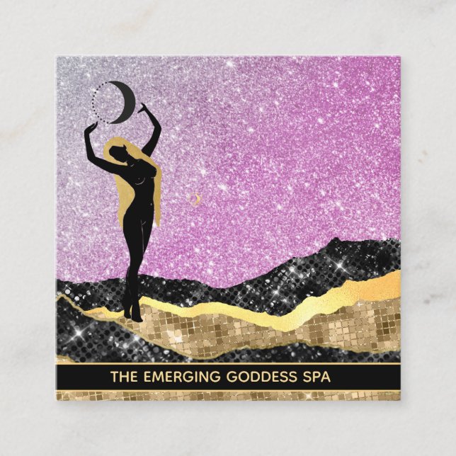 *~* Goddess Woman Ombre Rosa Glitter Cosmic Måne   Fyrkantigt Visitkort (Framsida)