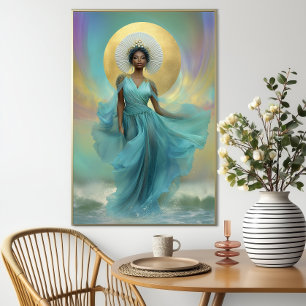 Goddess Yemoja Luxurious Turquise Guld Poster