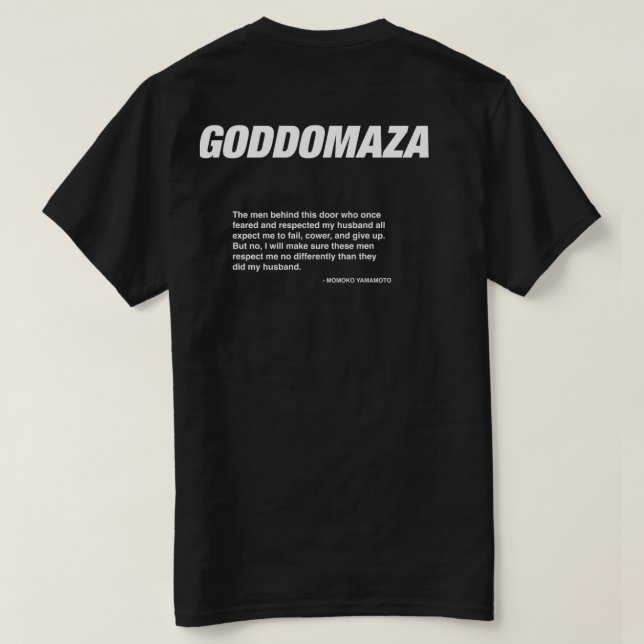 GODDOMAZA BLACK MOMOKO QUOTE BLACK T SHIRT (Design baksida)