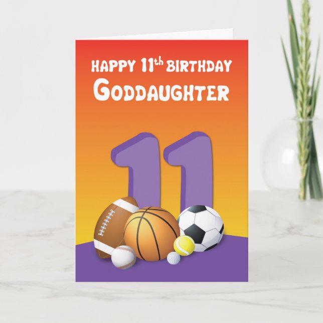 Goddotter 11:e födelsedagen Sports Bollar Kort (Framsida)