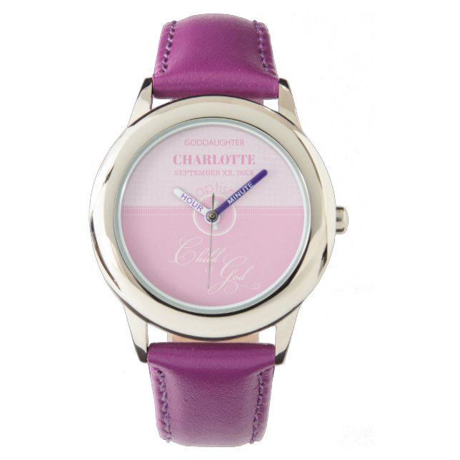 Goddotter Baptism Rosa Child of God Personlig Armbandsur (Framsida)