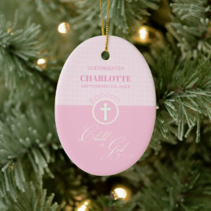 Goddotter Baptism Rosa Child of God Personlig Julgransprydnad Keramik