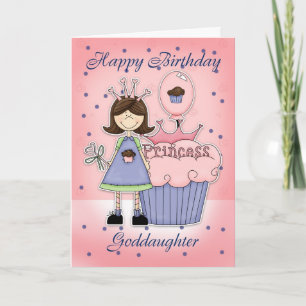 Goddotter Birthday Card - Cupkaka Princess Kort