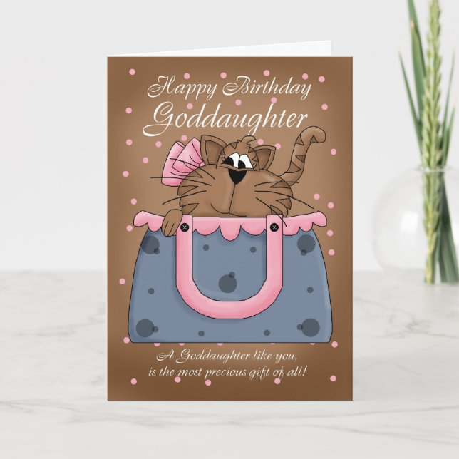 Goddotter Birthday Card - Cute Cat Purse Pet Kort (Framsida)