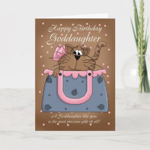 Goddotter Birthday Card - Cute Cat Purse Pet Kort