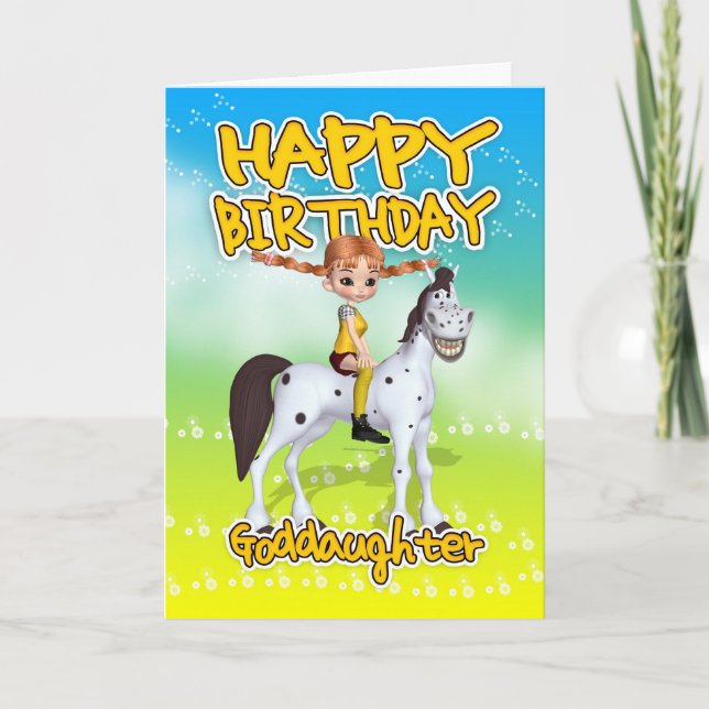 Goddotter Birthday Card - Cutie Paj Long Stockin Kort (Framsida)