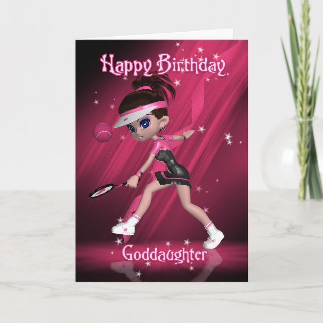 Goddotter Birthday Card - Tennis Kort (Framsida)