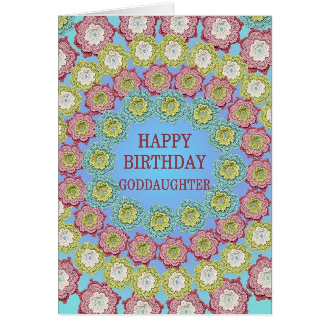 Goddotter Birthday Crochet Flowers Hälsningskort (Framsidan)