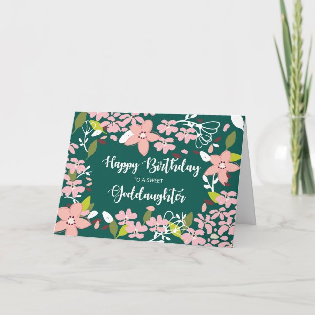 Goddotter Birthday Grönt Flowers Kort (Framsida)