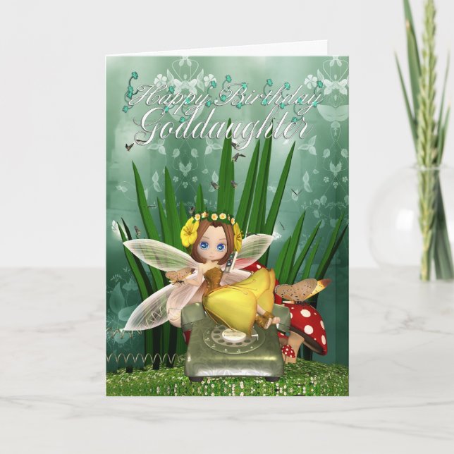 Goddotter Birthday-kort med moonies Fall Fairy Kort (Framsida)