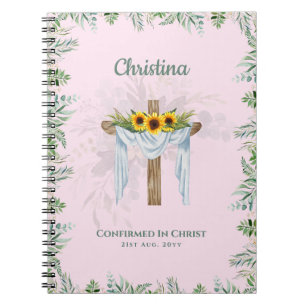 Goddotter CONFIRMATION Rosa Sunblommors Blommigt Anteckningsbok