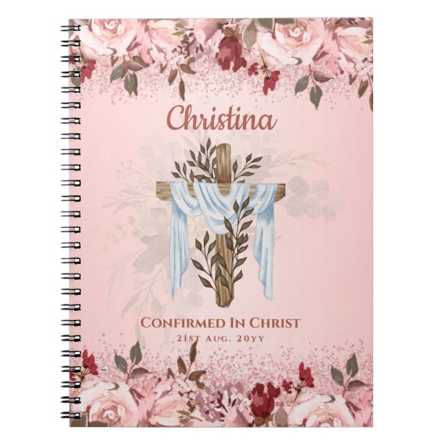 Goddotter CONFIRMATION Rosegold Flowers Rosa EJ Anteckningsbok (Framsidan)