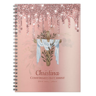 Goddotter CONFIRMATION Rosegold Glitter Kor Anteckningsbok