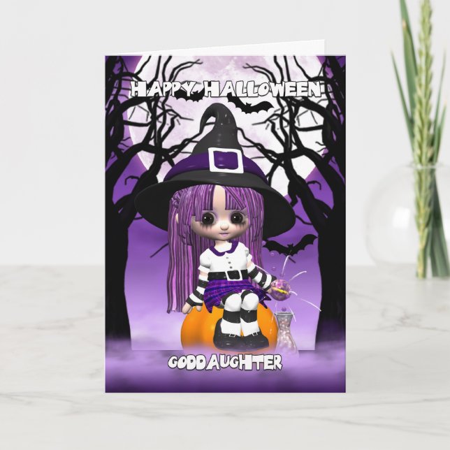 Goddotter Cute Witch Halloween Greeting Card Kort (Framsida)