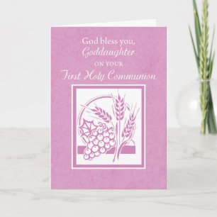 Goddotter First Communion Card, Rosa Kort