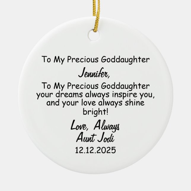 Goddotter Gift, Christening Keepsaké Julgransprydnad Keramik (Framsidan)