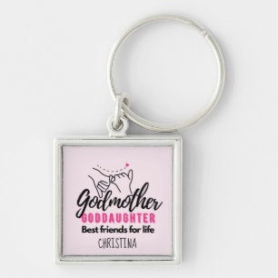 Goddotter Gift - Godmoder Best Friends for Life Fyrkantig Silverfärgad Nyckelring