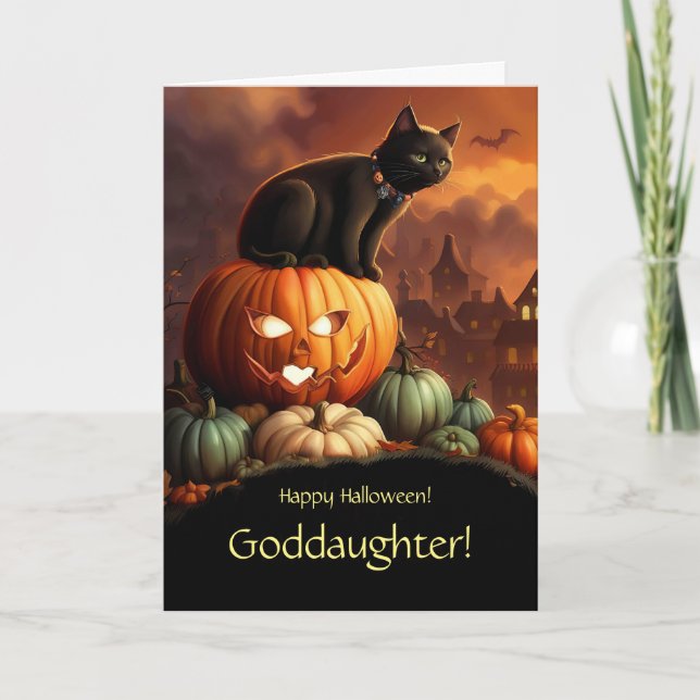 Goddotter Halloween med Cat och Pumpkins Kort (Framsida)
