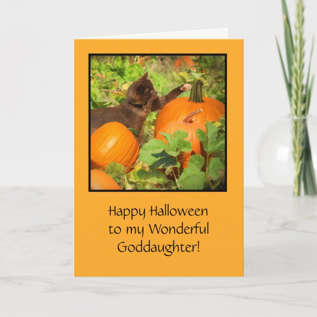 Goddotter Halloween med Kitten och Pumpkins Kort (Framsida)