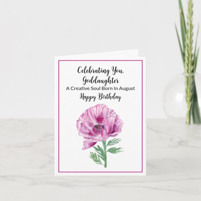 Goddotter Lycklig August Birthday Lila Poppy Kort (Framsida)