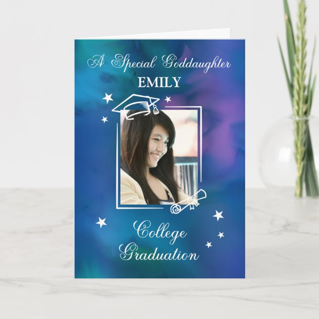 Goddotter Photo Custom Name College Graduation Kort (Framsida)