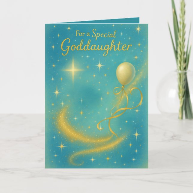 Goddotter Stars Stardust & Balloon Birthday Card Meddelande (Framsida)