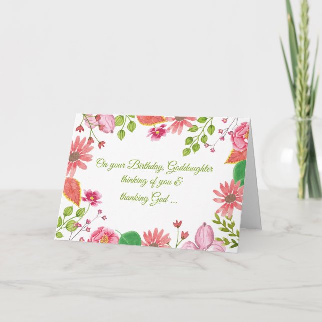 Goddotter Watercolor Flowers Religiösa Birthday Kort (Framsida)