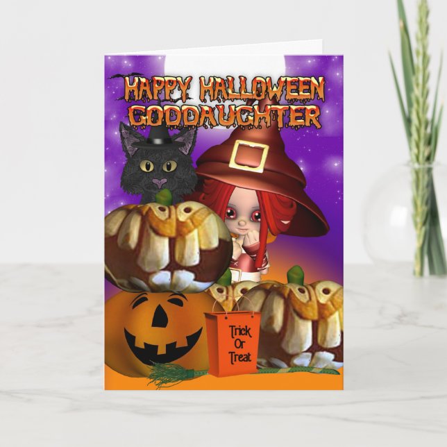 Goddottern Halloween häxcat pumkin jack på lan Kort (Framsida)