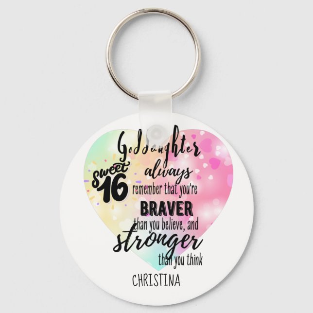 Goddottern Sweet16 Quote Gift Modigare starkare Nyckelring (Framsida)