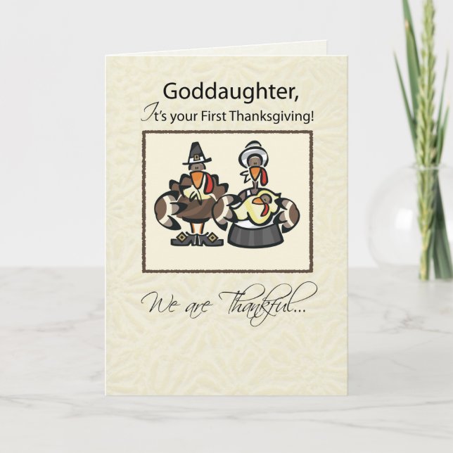 Goddotters första Thanksgiving Turkiet Familj, jag Helgkort (Framsida)