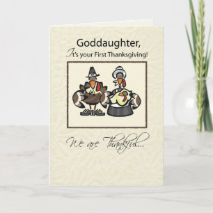 Goddotters första Thanksgiving Turkiet Familj, jag Helgkort