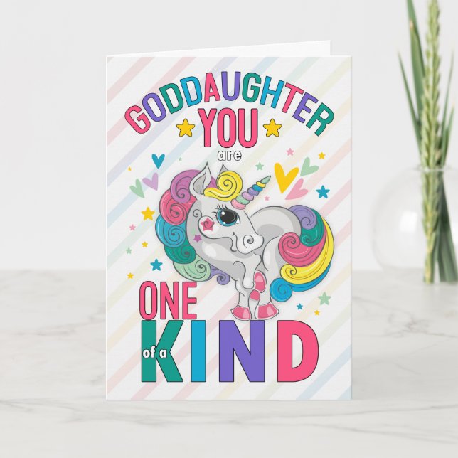 Goddotters Rainbow Unicorn Valentindag Helgkort (Framsida)