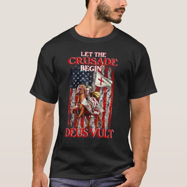 Gode amerikanske Flagga Crusader Knight Templa T Shirt (Framsida)