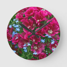 Godetia och Lobelia Clock Rund Klocka