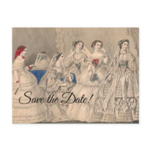 Godey's 1858 bröllopsklänningar vykort