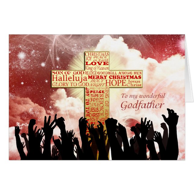 Godfader, en kristen jul i kor hälsningskort (Framsidan Horizontal)