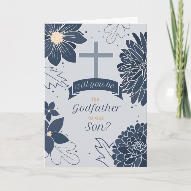 Godfather-begäran för Son Bold Navy Blue Botanical Kort (Framsida)
