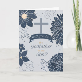 Godfather-begäran för Son Bold Navy Blue Botanical Kort