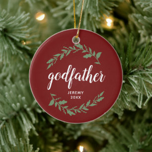 Godfather Personlig Godparent Namn Löv Laurels Julgransprydnad Keramik